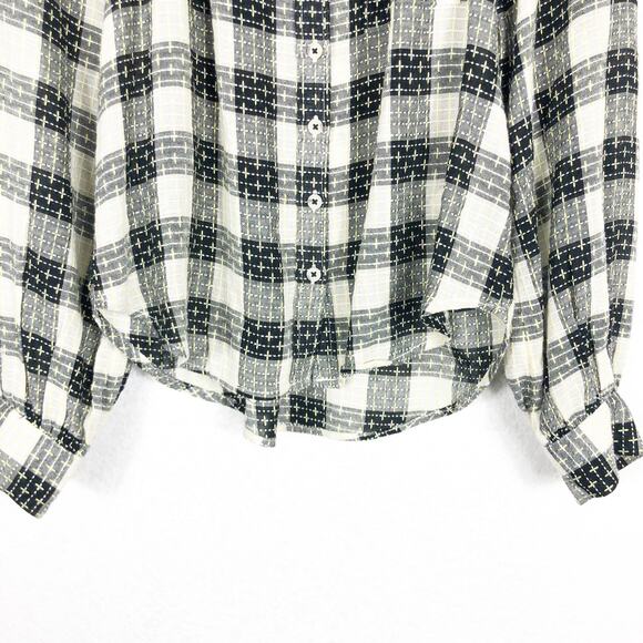 Anthropologie Pilcro Breezy Plaid Buttondown Top XS Check Textured Long Sleeve - Picture 11 of 13